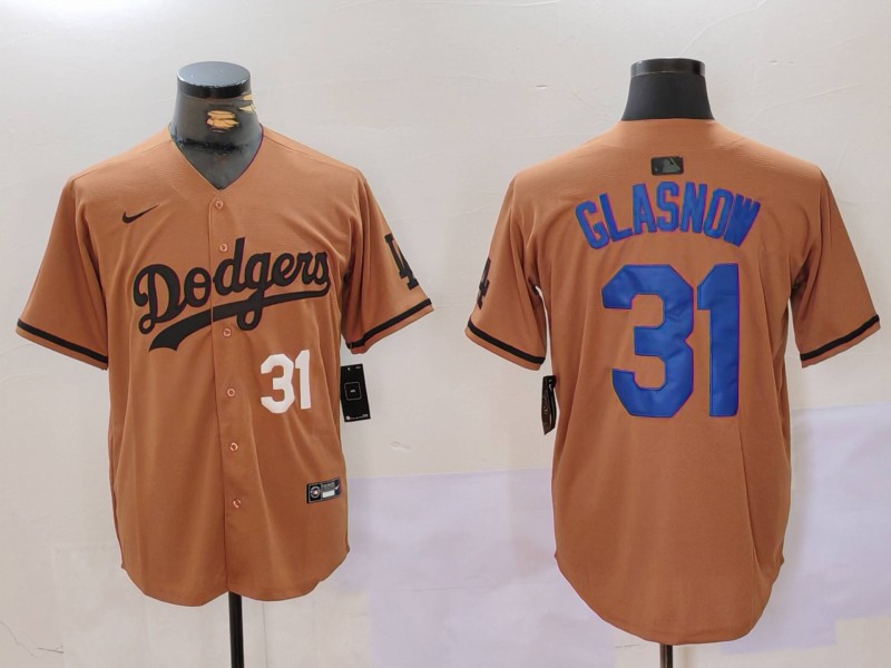 Men Los Angeles Dodgers #31 Glasnow army green joint name 2024 Nike MLB Jersey style 4